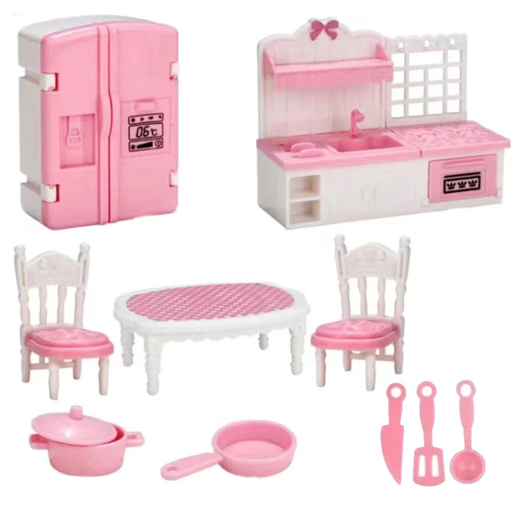 AliExpress Hot Sale Cute Kawaii Pink 10 Items/Lot Miniature Dollhouse Furniture Accessory Kids Toys Kitchen Cooking Things For Girl Gifts, view 3