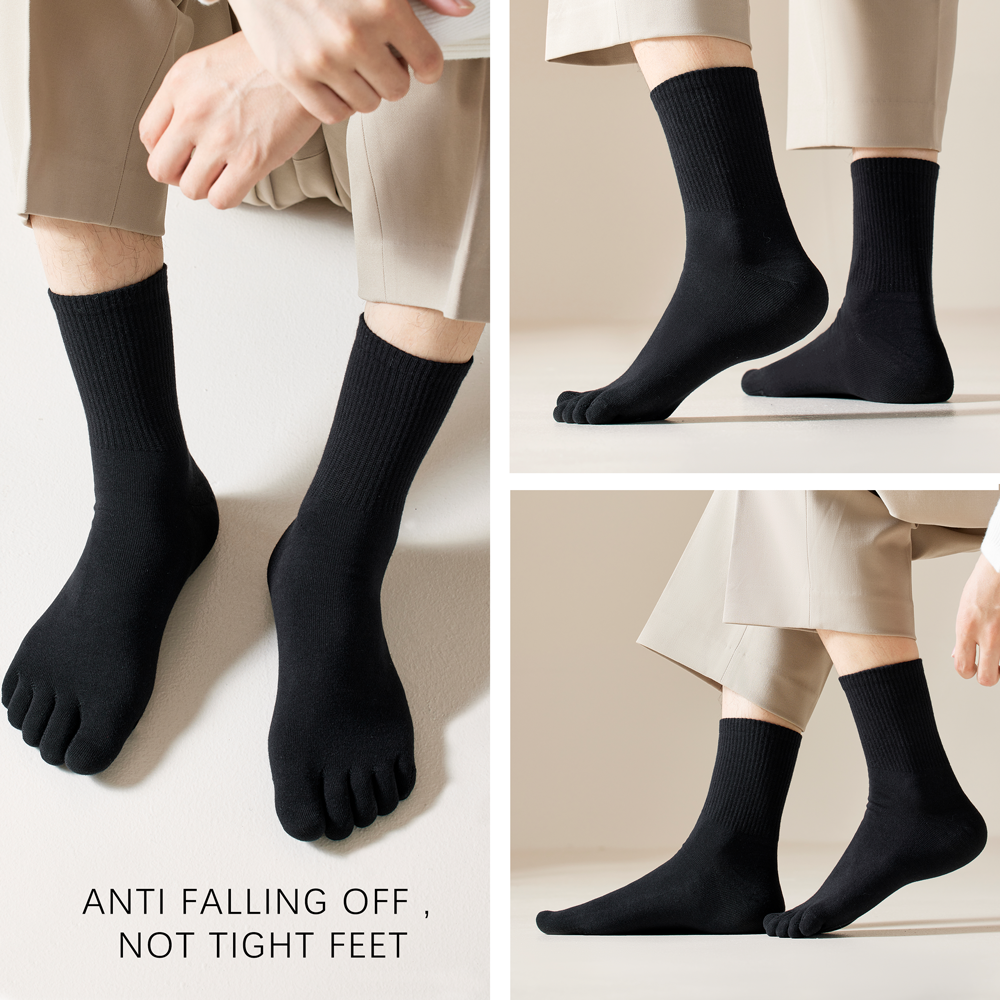 AliExpress Hot Sale Men's Cotton Toe Socks Moisture-Wicking Odor Control Seamless Toe Design Long Crew Socks for Sports Daily Wear, view 5