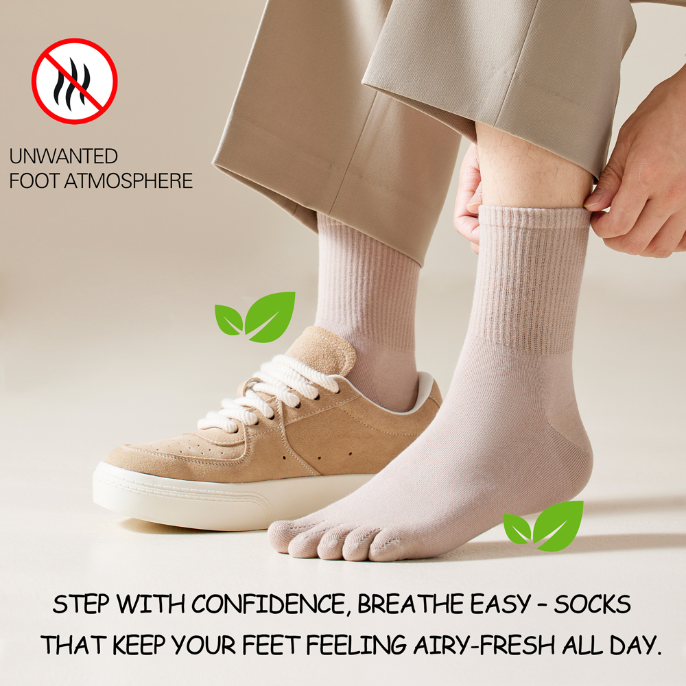 AliExpress Hot Sale Men's Cotton Toe Socks Moisture-Wicking Odor Control Seamless Toe Design Long Crew Socks for Sports Daily Wear, view 2