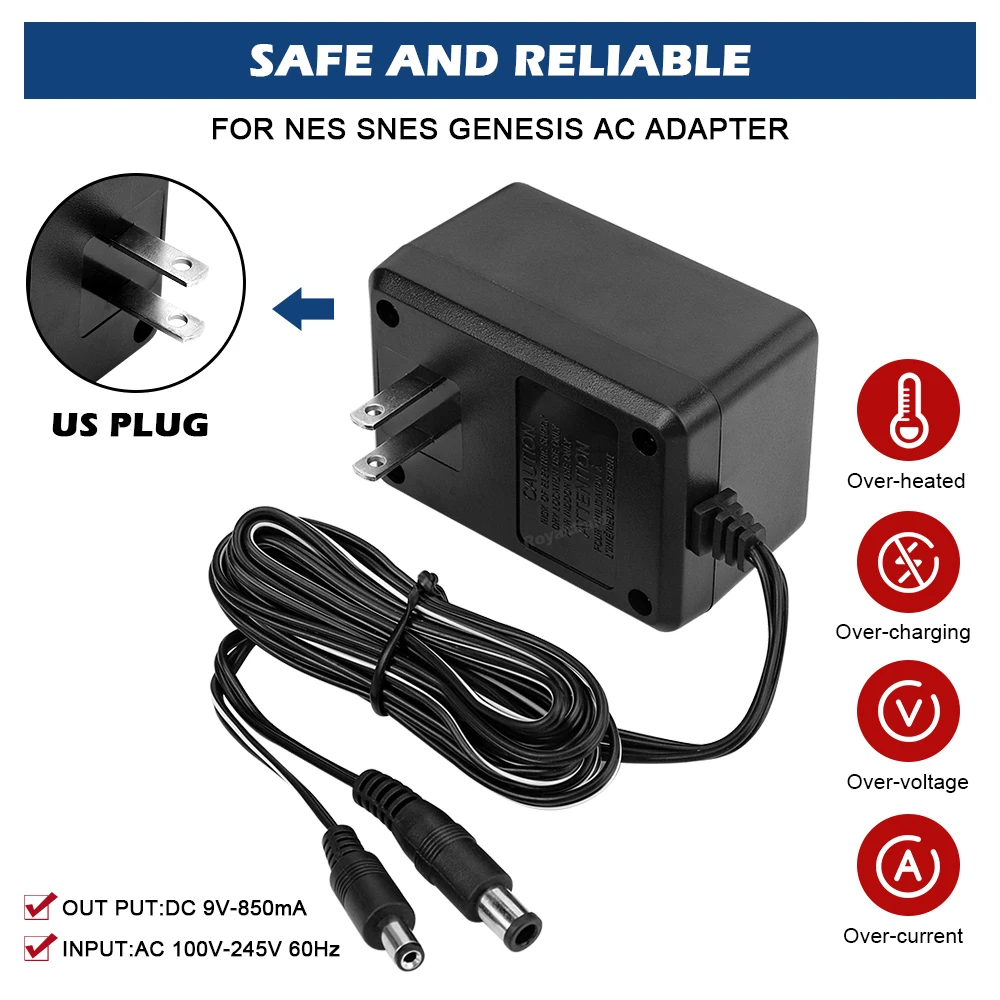 AliExpress Hot Sales NEW 3 in 1 US Plug AC Adapter 110-240V 60Hz Power Supply Charger for NES/SNES/SEGA Genesis with Package Dropshipping, view 5