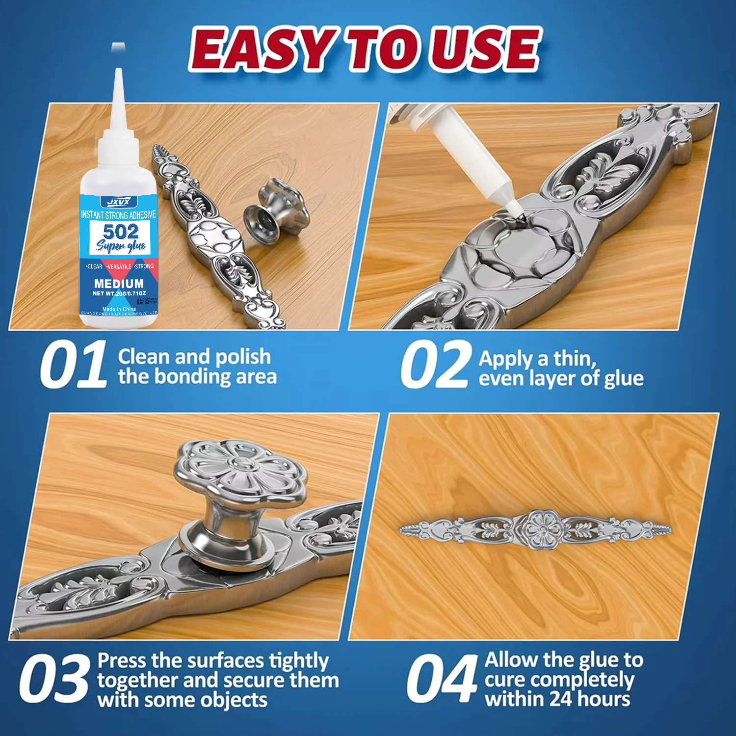 AliExpress Hot Sell 1-10Pcs 502 Super Instant Glue Quick Drying Multi-Purpose Cyanoacrylate Adhesive for Leather, Rubber, Wood, and Metal Strong Liquid Glue Insta Glue Tool Includes 20g Precision Dispenser, view 4