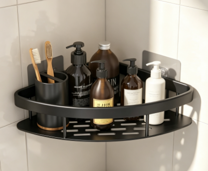 AliExpress HTMCK No-Drill Clear Bathroom Corner Shelf, view 4