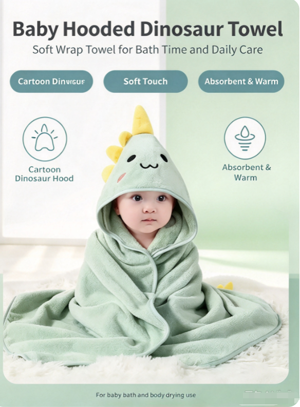AliExpress HTMCK Coral Velvet Cape Bath Towel Newborn Bath Wrap Bath Towel Cute Cartoon Cape Bathrobe, view 2