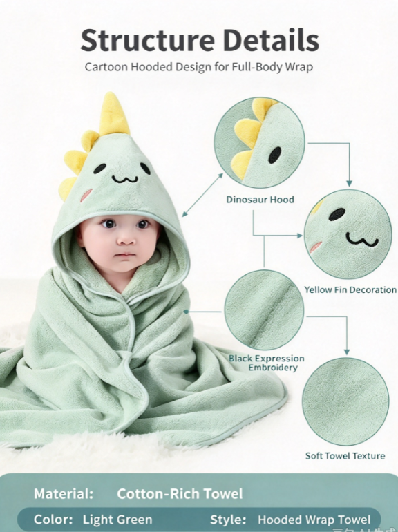 AliExpress HTMCK Coral Velvet Cape Bath Towel Newborn Bath Wrap Bath Towel Cute Cartoon Cape Bathrobe, view 3