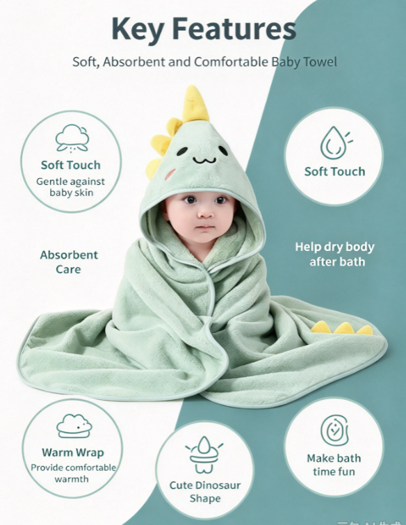 AliExpress HTMCK Coral Velvet Cape Bath Towel Newborn Bath Wrap Bath Towel Cute Cartoon Cape Bathrobe, view 4