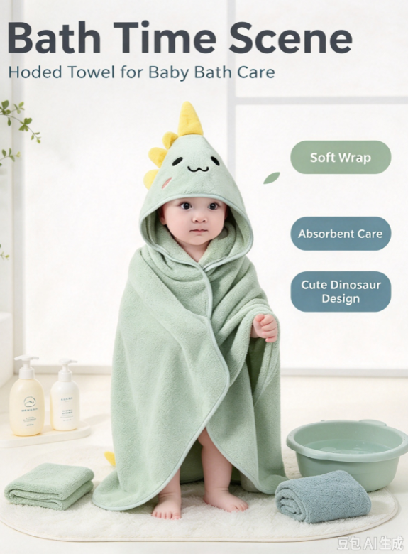 AliExpress HTMCK Coral Velvet Cape Bath Towel Newborn Bath Wrap Bath Towel Cute Cartoon Cape Bathrobe, view 5