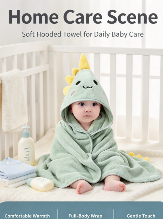 AliExpress HTMCK Coral Velvet Cape Bath Towel Newborn Bath Wrap Bath Towel Cute Cartoon Cape Bathrobe, view 6