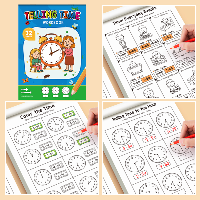 AliExpress HTMCK Telling Time Workbook for Kids | 32 Pages Learn to Tell Time Activity Book | Practice Clocks for Preschool & Kindergarten, view 2