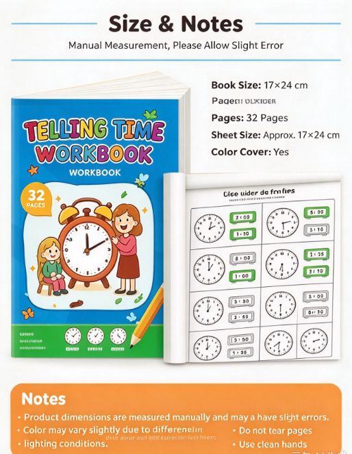 AliExpress HTMCK Telling Time Workbook for Kids | 32 Pages Learn to Tell Time Activity Book | Practice Clocks for Preschool & Kindergarten, view 3