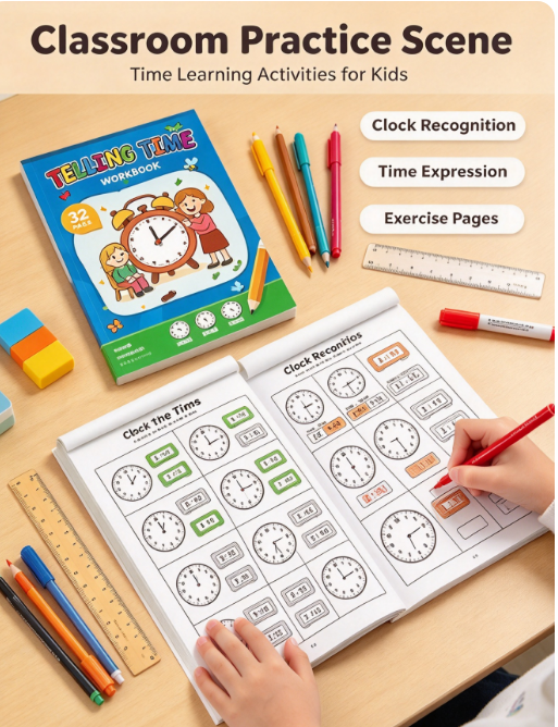 AliExpress HTMCK Telling Time Workbook for Kids | 32 Pages Learn to Tell Time Activity Book | Practice Clocks for Preschool & Kindergarten, view 4