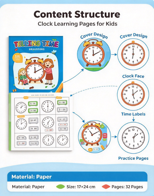AliExpress HTMCK Telling Time Workbook for Kids | 32 Pages Learn to Tell Time Activity Book | Practice Clocks for Preschool & Kindergarten, view 5