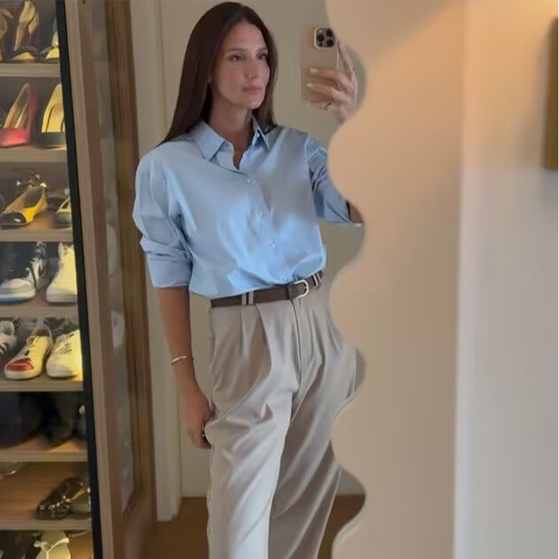 AliExpress HXAO 2025 Woman Blouses Long Stripe Shirts Women Spring Summer Long Sleeve Blue White Shirt Woman Large Tops Button Up Shirts, view 2