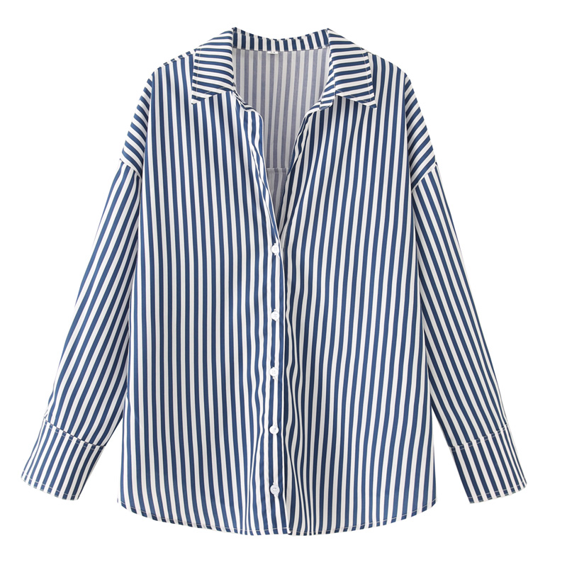 AliExpress HXAO 2025 Woman Blouses Long Stripe Shirts Women Spring Summer Long Sleeve Blue White Shirt Woman Large Tops Button Up Shirts, view 6