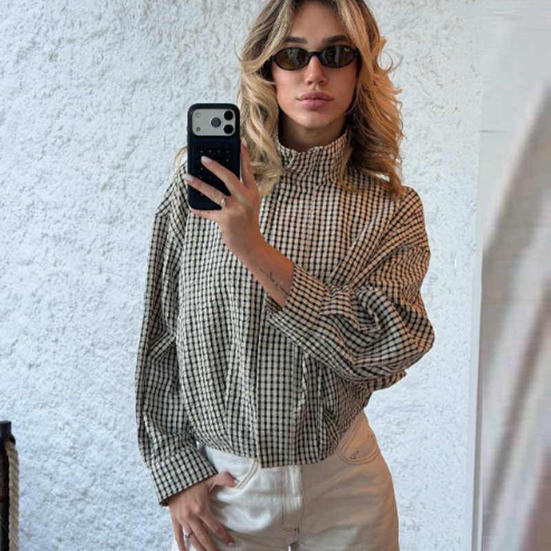 AliExpress HXAO Plaid Women's Bomber Jacket Demi-Season Long Sleeve Crop Jacket Woman Chic Oversized Checked Varsity Jackets Outerwears, view 2