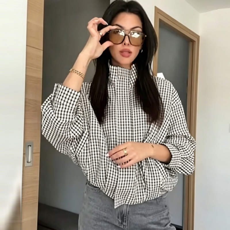 AliExpress HXAO Plaid Women's Bomber Jacket Demi-Season Long Sleeve Crop Jacket Woman Chic Oversized Checked Varsity Jackets Outerwears, view 5