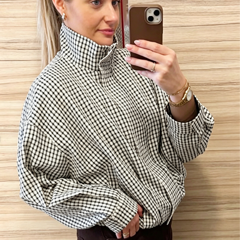 AliExpress HXAO Plaid Women's Bomber Jacket Demi-Season Long Sleeve Crop Jacket Woman Chic Oversized Checked Varsity Jackets Outerwears, view 6