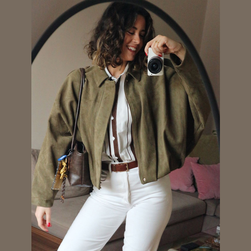 AliExpress HXAO Women's Bomber Jacket Lapel Long Sleeve Zipper Suede Jacket Women 2025 High Street Cropped Racing Jackets Coats Outerwears, view 4