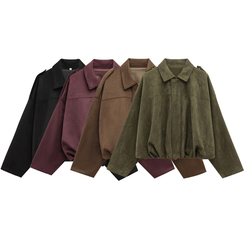 AliExpress HXAO Women's Bomber Jacket Lapel Long Sleeve Zipper Suede Jacket Women 2025 High Street Cropped Racing Jackets Coats Outerwears, view 2