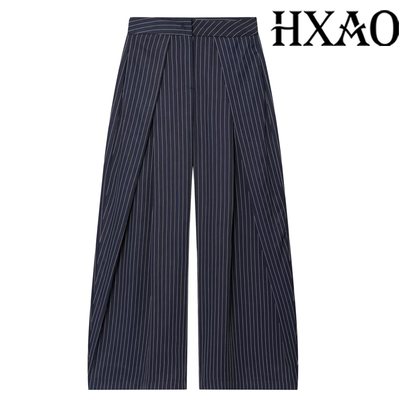 AliExpress HXAO Women's Pants Baggy Wide Pants For Woman Minimalist Pleated Stripe Casual Pants Women Office Green Oversize Suit Trousers, view 2