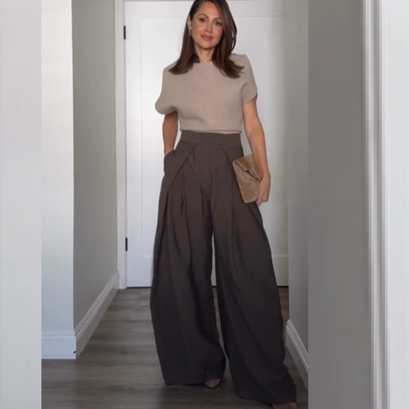 AliExpress HXAO Women's Pants Baggy Wide Pants For Woman Minimalist Pleated Stripe Casual Pants Women Office Green Oversize Suit Trousers, view 5