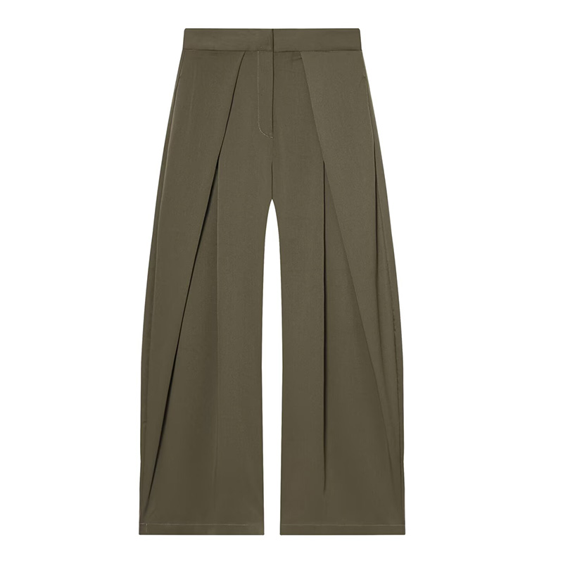 AliExpress HXAO Women's Pants Baggy Wide Pants For Woman Minimalist Pleated Stripe Casual Pants Women Office Green Oversize Suit Trousers, view 6
