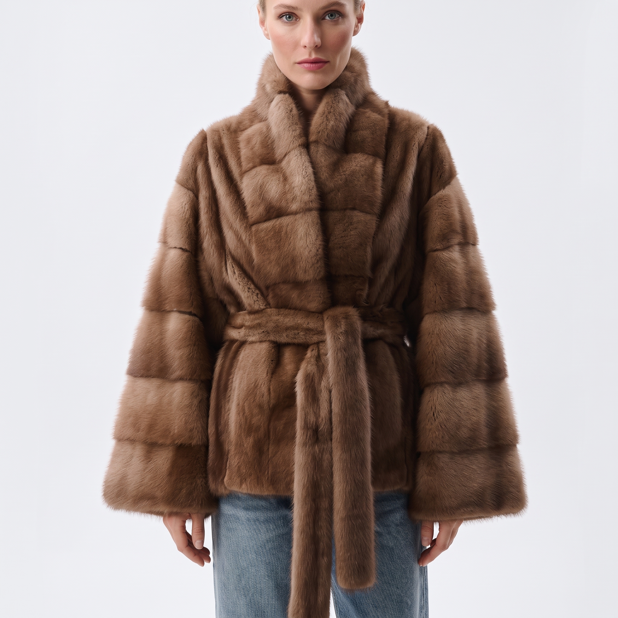 AliExpress IG 2026 Women Stand Collar Belted Waist Faux Mink Fur Jacket Loose Long Sleeve Luxury Elegant Winter Party Daily Outer Coat