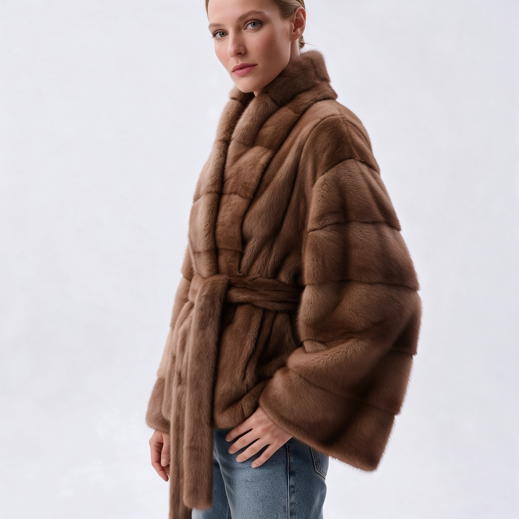 AliExpress IG 2026 Women Stand Collar Belted Waist Faux Mink Fur Jacket Loose Long Sleeve Luxury Elegant Winter Party Daily Outer Coat, view 2