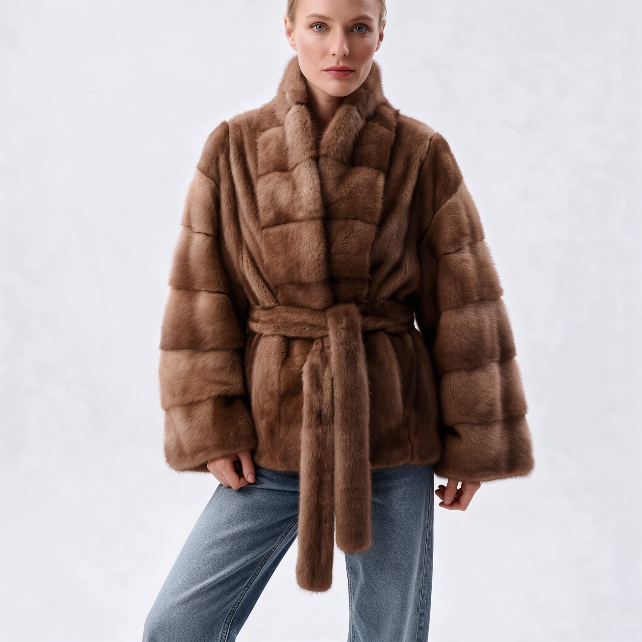 AliExpress IG 2026 Women Stand Collar Belted Waist Faux Mink Fur Jacket Loose Long Sleeve Luxury Elegant Winter Party Daily Outer Coat, view 5