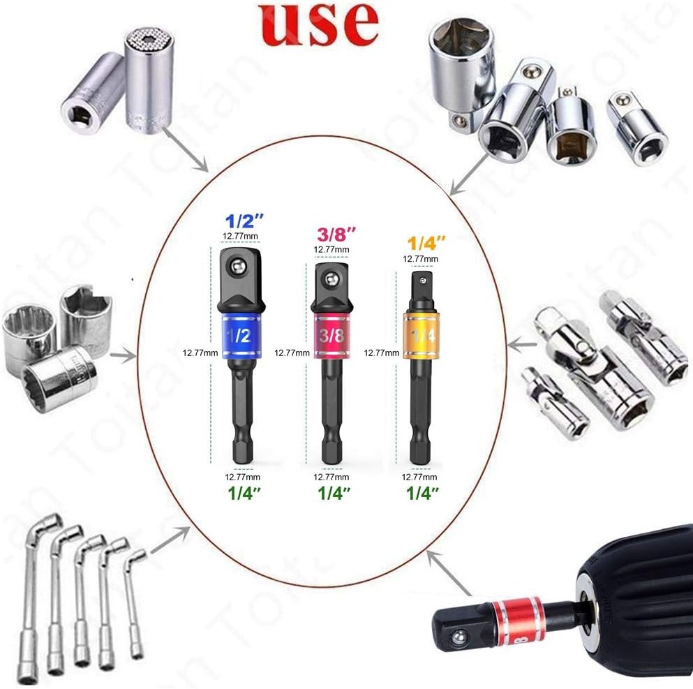 AliExpress Impact Grade 105 Degree Angle Socket Adapter Power Hand Tool Part Driver Extension Set Screwdriver Holder Drill Nut Attachment, view 5