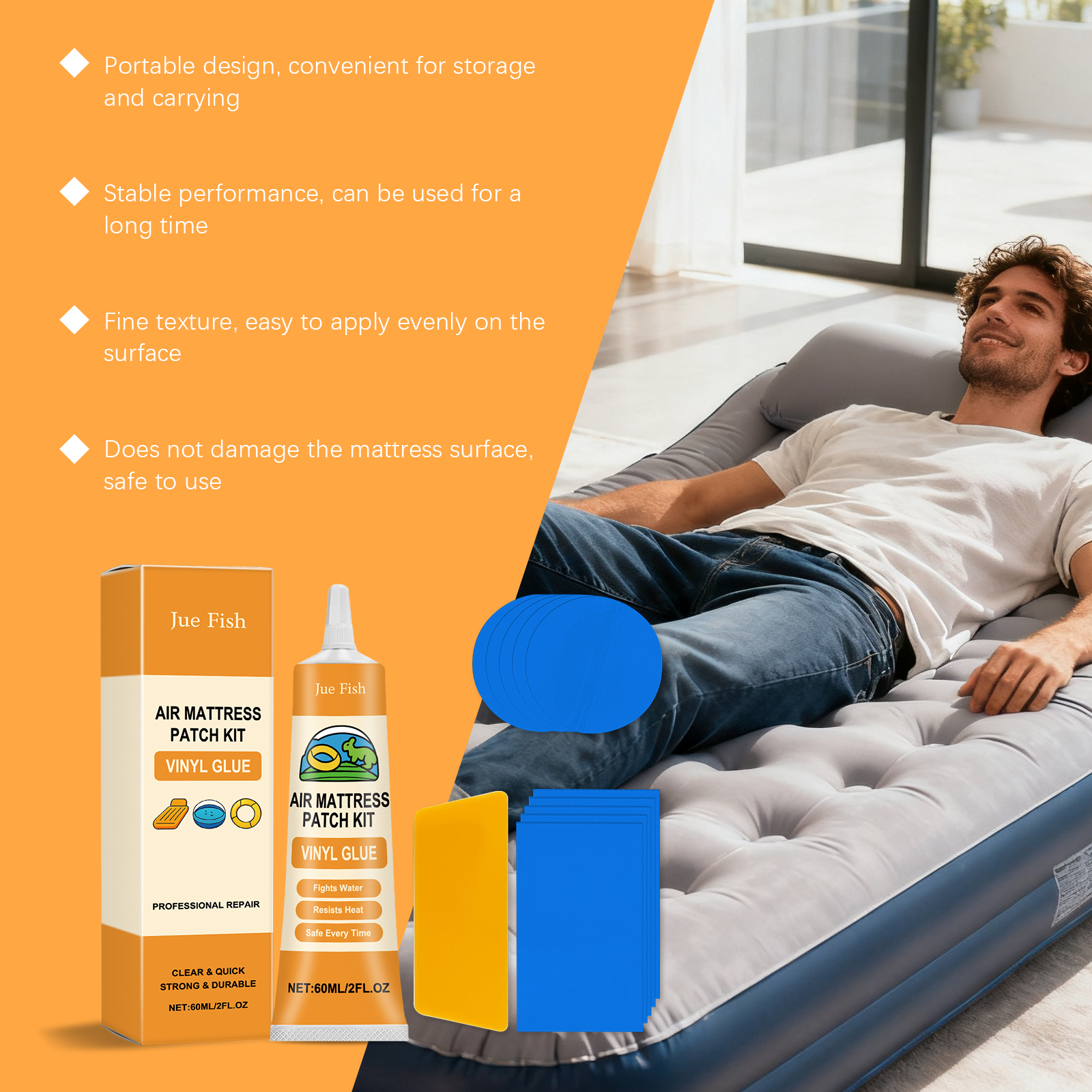 AliExpress Inflatable Repair Kit Airbed Patch Glue Waterproof Sealant Pool Camping Bed Maintenance Strong Bond 60ml Vinyl Adhesive Seal Kit, view 6