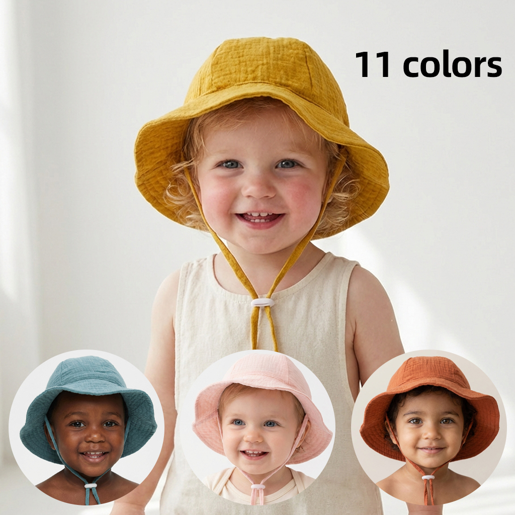 AliExpress INS Baby Pure Cotton Basin Hat Sun-Protective Breathable Baby Fisherman Hat Solid Color Children's Sun Hat