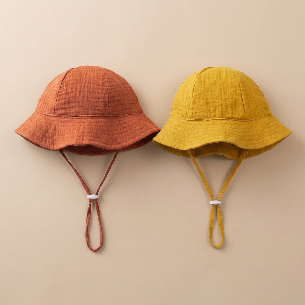 AliExpress INS Baby Pure Cotton Basin Hat Sun-Protective Breathable Baby Fisherman Hat Solid Color Children's Sun Hat, view 5