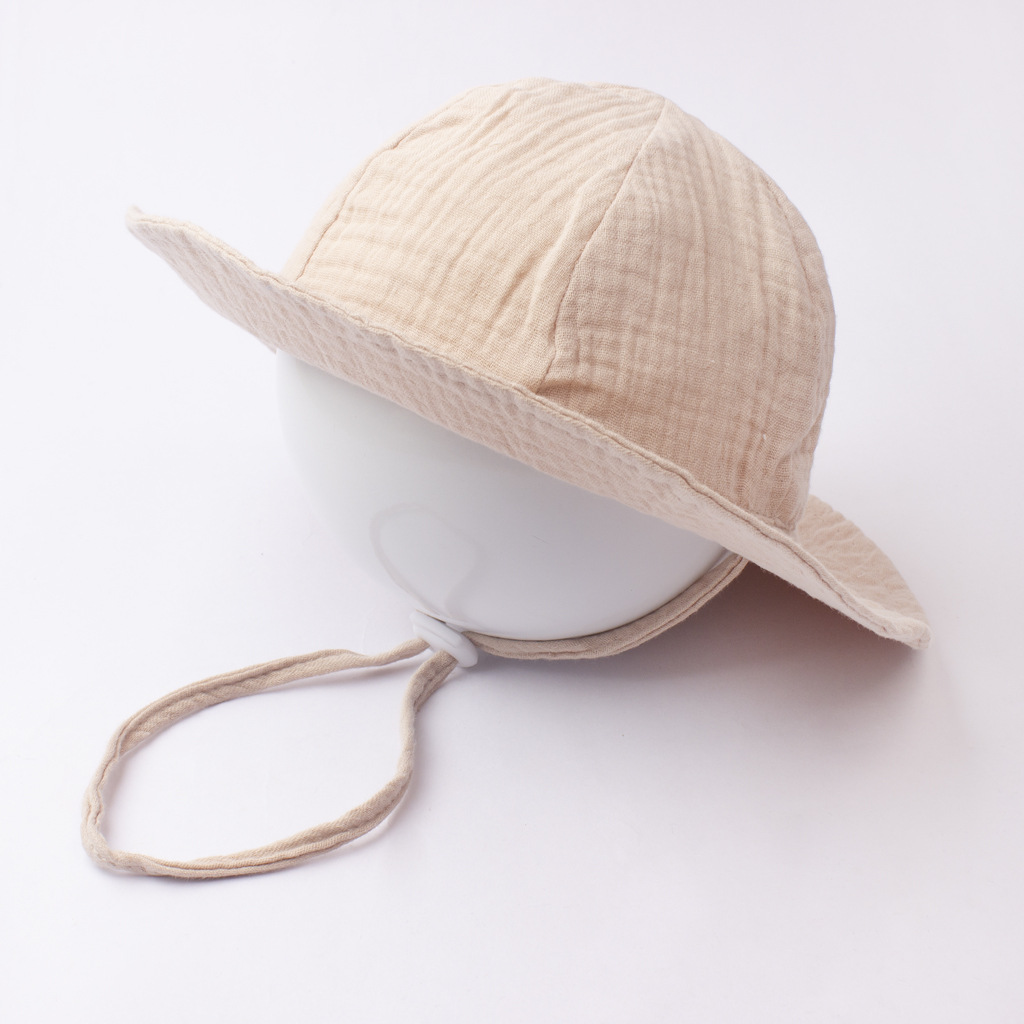 AliExpress INS Baby Pure Cotton Basin Hat Sun-Protective Breathable Baby Fisherman Hat Solid Color Children's Sun Hat, view 6