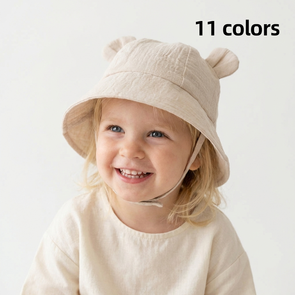 AliExpress INS Summer Baby Solid Color Gauze Basin Hat New Rabbit Ear Fisherman Hat for Kids Sun Hat