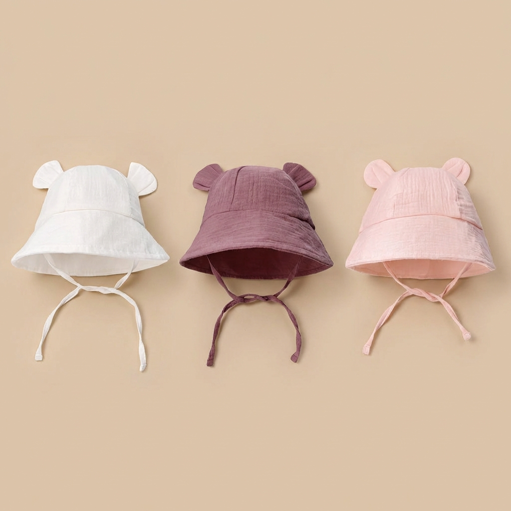 AliExpress INS Summer Baby Solid Color Gauze Basin Hat New Rabbit Ear Fisherman Hat for Kids Sun Hat, view 4