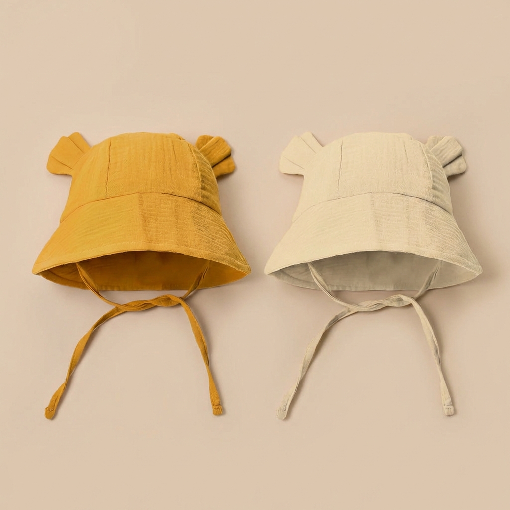 AliExpress INS Summer Baby Solid Color Gauze Basin Hat New Rabbit Ear Fisherman Hat for Kids Sun Hat, view 5