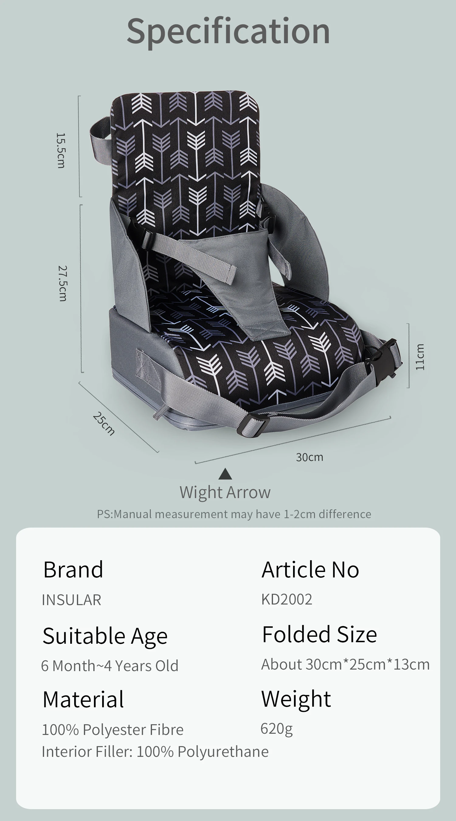 AliExpress INSULAR Portable Foldable Anti Slip Children's Seat High Cushion Baby Dining Chair High Cushion Children's Travel Supplies, view 5