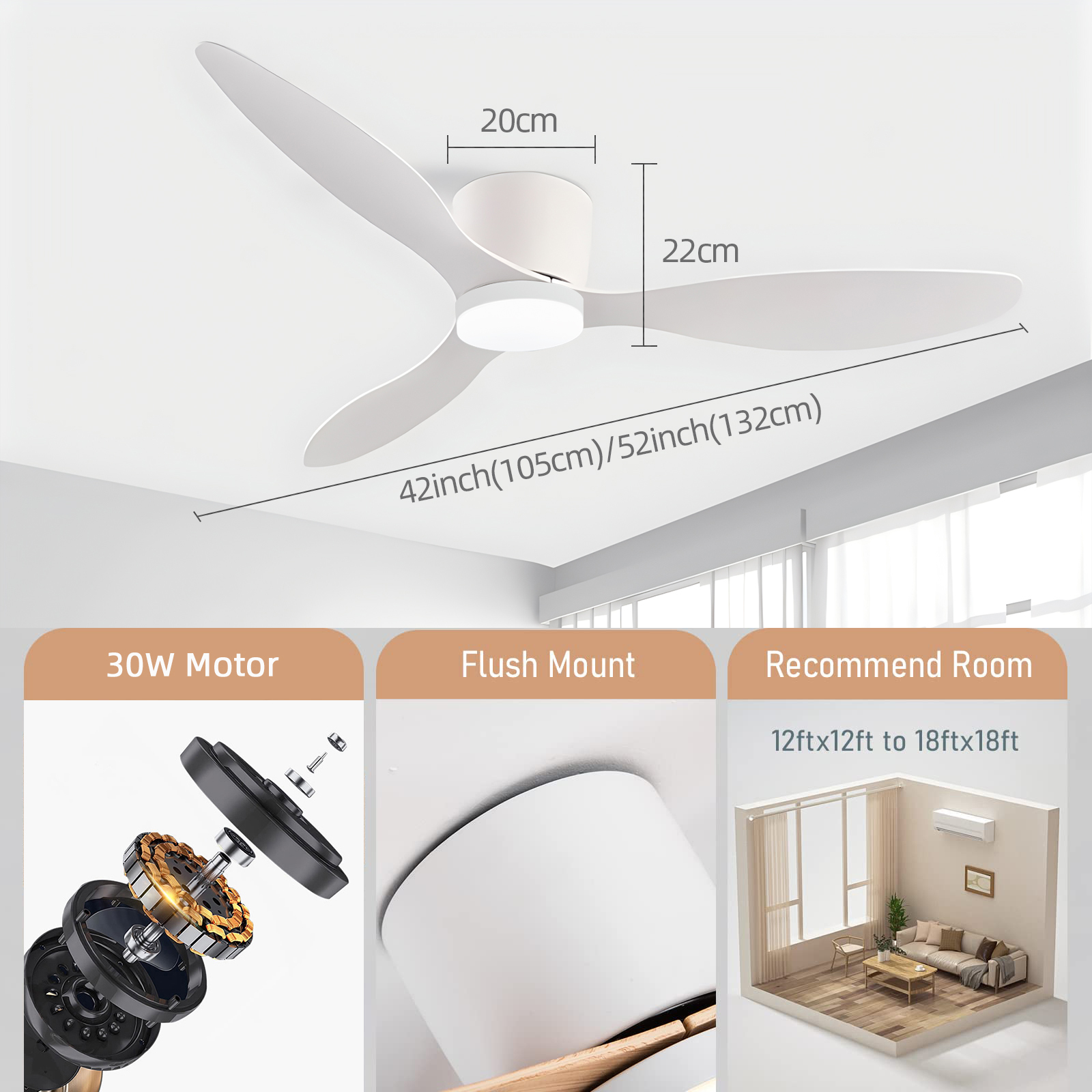 AliExpress IRALAN Modern Ceiling Fan with LED Light DC motor Large Air Volume Remote Control for Kitchen Bedroom Dining room Patio, view 6