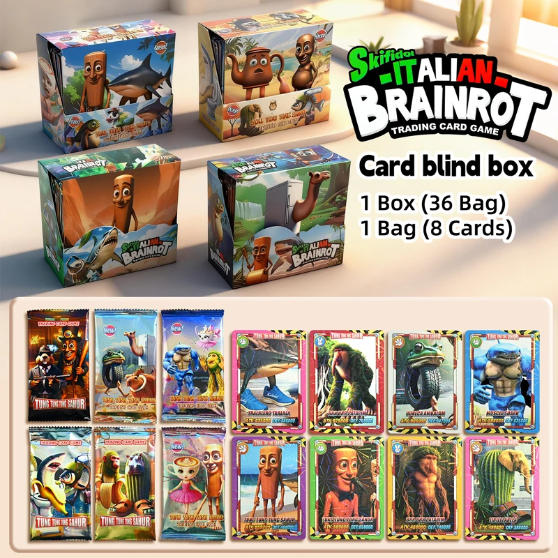 AliExpress Italian Brainrot Collection Cards Trading Cards Game Card Battle Carte Toystung Sahur Tralalero Tralala For Fans Children Gift, view 3