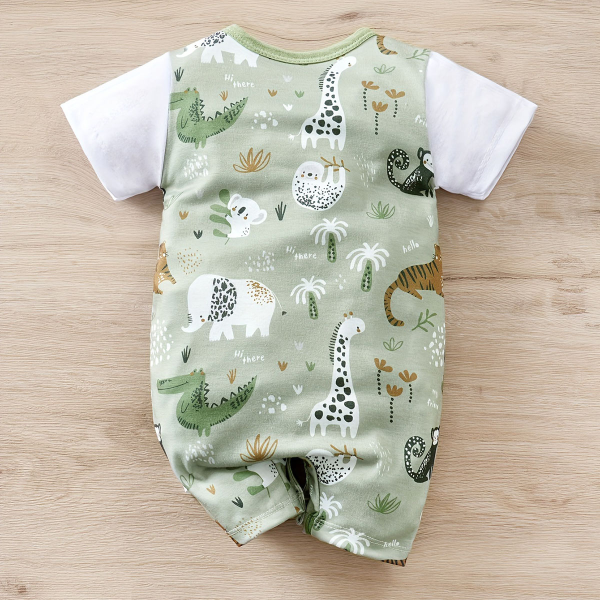 AliExpress IURNXB Adorable Infant Zoo Animal Print Romper for Boy Newborn Baby Faux Two-Piece Bodysuit with Short Sleeves Casual Play Wear, view 2