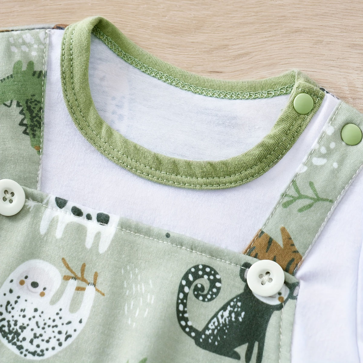AliExpress IURNXB Adorable Infant Zoo Animal Print Romper for Boy Newborn Baby Faux Two-Piece Bodysuit with Short Sleeves Casual Play Wear, view 3