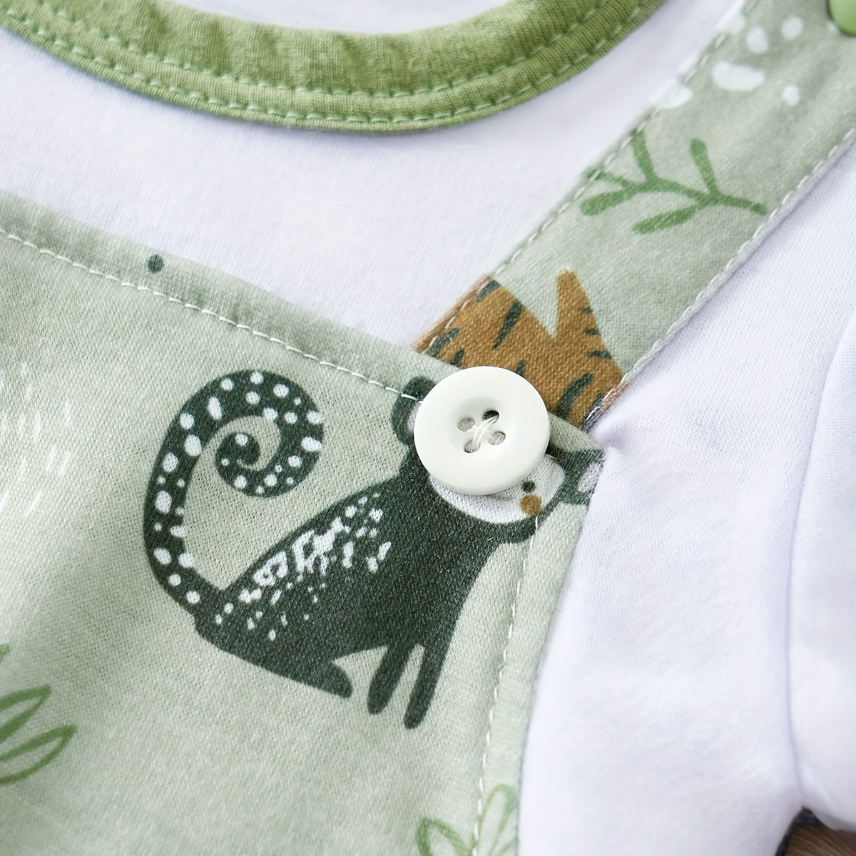AliExpress IURNXB Adorable Infant Zoo Animal Print Romper for Boy Newborn Baby Faux Two-Piece Bodysuit with Short Sleeves Casual Play Wear, view 4
