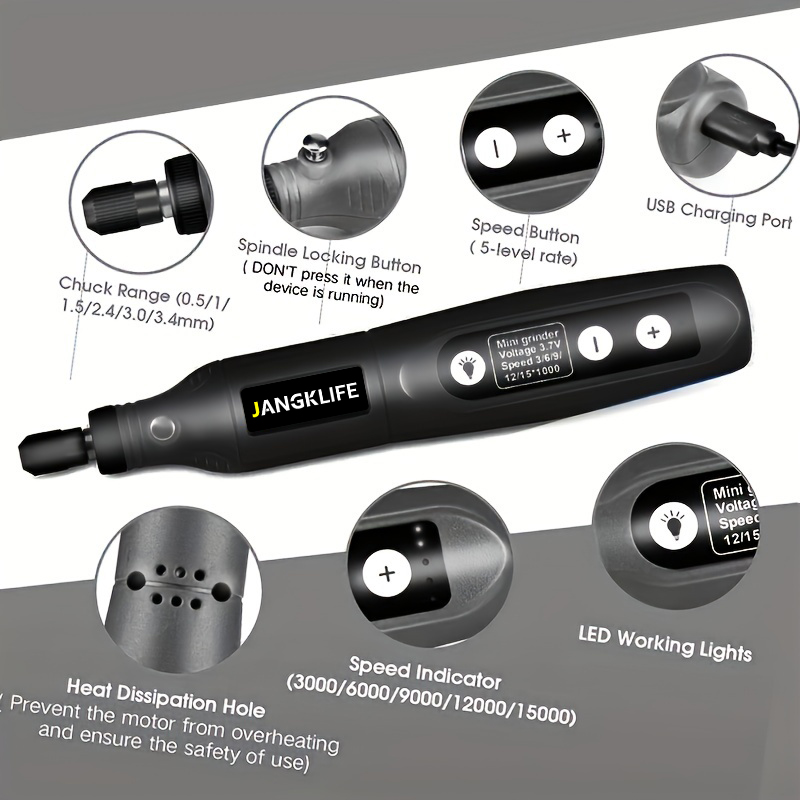 AliExpress JANGKLIFE USB Cordless Rotary Engraving Tool Kit, view 6