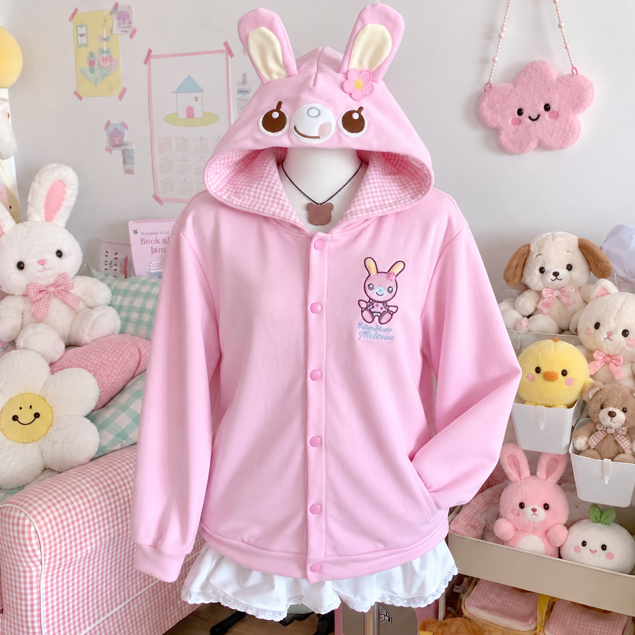 AliExpress Japanese Cute Coat Embroidery Rabbit Ear Hooded Subculture Kawaii Y2k Tops Casual Fashion Sweet Coats Ropa Mujer Women Clothing