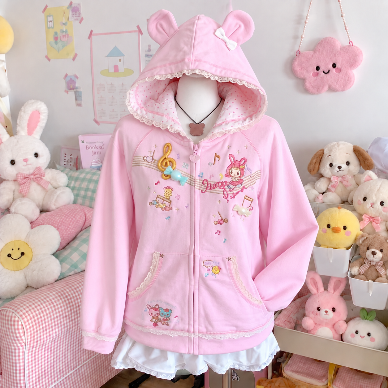 AliExpress Japanese Cute Coat Embroidery Rabbit Ear Hooded Subculture Kawaii Y2k Tops Casual Fashion Sweet Coats Ropa Mujer Women Clothing, view 4