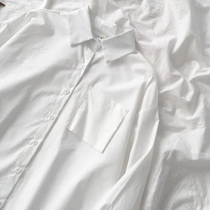 AliExpress Japanese Style Loose Long Sleeve White Shirts Women Preppy Style Pocket Turn Down Collar Shirt Woman Harajuku Oversized Blouse, view 3