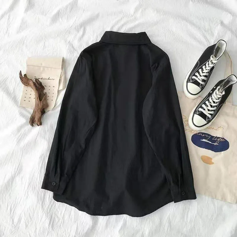 AliExpress Japanese Style Loose Long Sleeve White Shirts Women Preppy Style Pocket Turn Down Collar Shirt Woman Harajuku Oversized Blouse, view 5