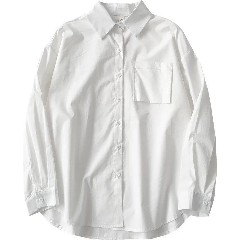 AliExpress Japanese Style Loose Long Sleeve White Shirts Women Preppy Style Pocket Turn Down Collar Shirt Woman Harajuku Oversized Blouse, view 6