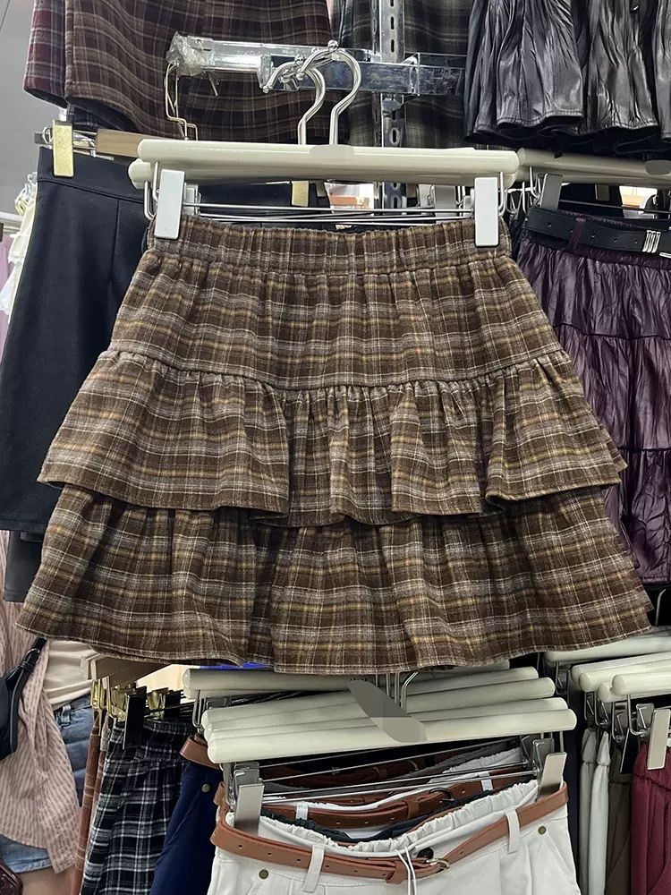 AliExpress Japanese Y2k Cute Ruffled Plaid Skirt Punk Rock Subculture Cake Skirts Japanese Preppy Style Casual New 2026 Women Skirts