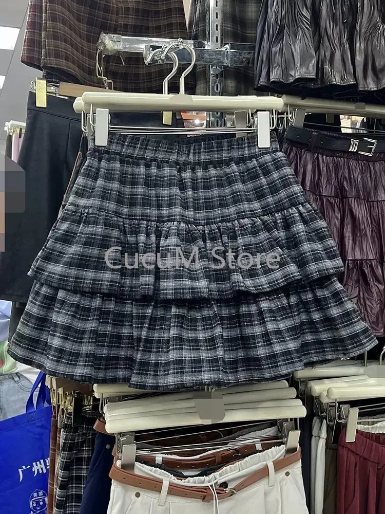 AliExpress Japanese Y2k Cute Ruffled Plaid Skirt Punk Rock Subculture Cake Skirts Japanese Preppy Style Casual New 2026 Women Skirts, view 2